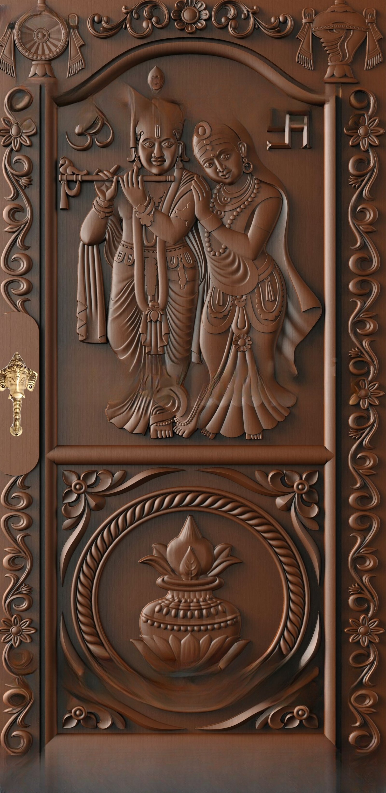 God Doors - GD-24 Radha Krishna Divine Flute Player 3D Relief Door Model